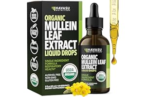 HAVASU NUTRITION Mullein Drops for Lungs - USDA Organic Mullein Leaf Extract - Respiratory Health and Lung Support Supplement - 2 Fl Oz - Vegan, Non-GMO, and Alcohol Free Formula - Herbal Tincture - 2 Month Supply