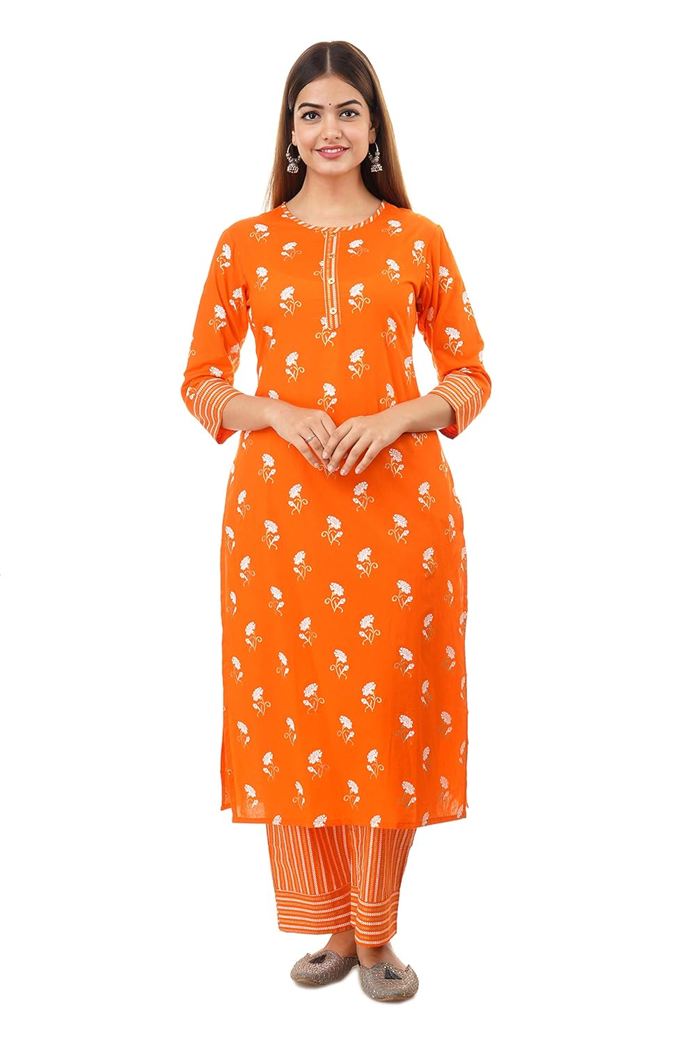 Buy JAIPURI LIBAS Women Cotton Floral Print Straight Kurta With Pant