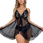 Hamefen dream love Women Lingerie Lace Babydoll Chemise Ruffle Nightgown Sleepwear S-XXL