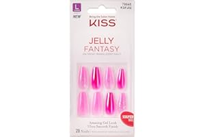 KISS Jelly Fantasy On-Trend Translucent Sculpted Nails, Long, Coffin, Durable, Easy To Apply, Includes Pink Gel Nail Glue, Mini Nail File, Manicure Stick & 28 Fake Nails