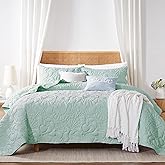 WDCOZY Coastal Beach King Size Quilt Bedding Sets, Seafoam Green Nautical Tropical Ocean Bedspread, Scallop Seashell Soft Coverlet, Lightweight Summer Thin Comforter for All Season