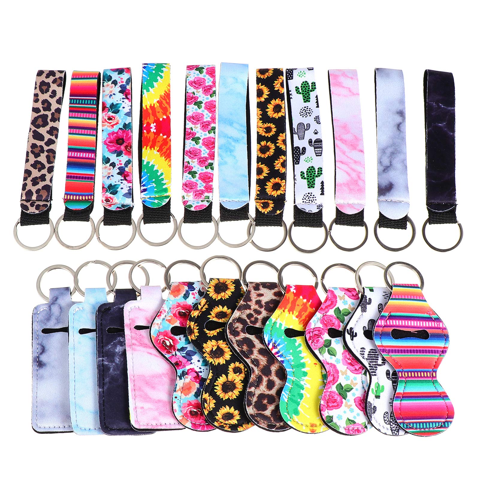 FRCOLOR 22pcs Lip Balm Chapstick Holder Keychain with Neoprene Wristlet Lanyards Lipstick Cases Cover Portable Balm Holders for Girls Women Travel
