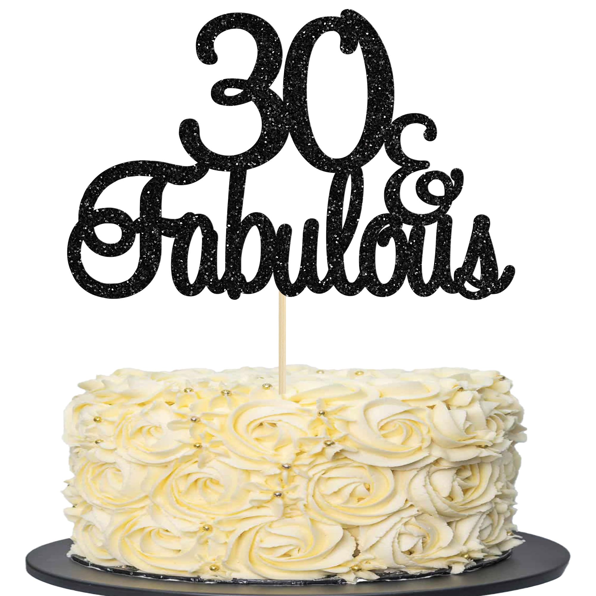 Gyufise 3Pcs Black Glitter 30 & Fabulous Cake Toppers 30 and Fabulous Cake Toppers for Happy 30th Birthday Cheers to 30 Party Decorations 30 Anniversary Birthday Cake Decorations Supplies