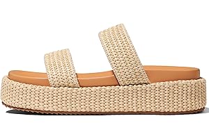 EQAUDES Women's Platform Wedge Sandals Open Toe Summer Espadrilles Beach Raffia Slip On Cute Woven Dress Shoes Comfortable Resort Wear Trending 2025