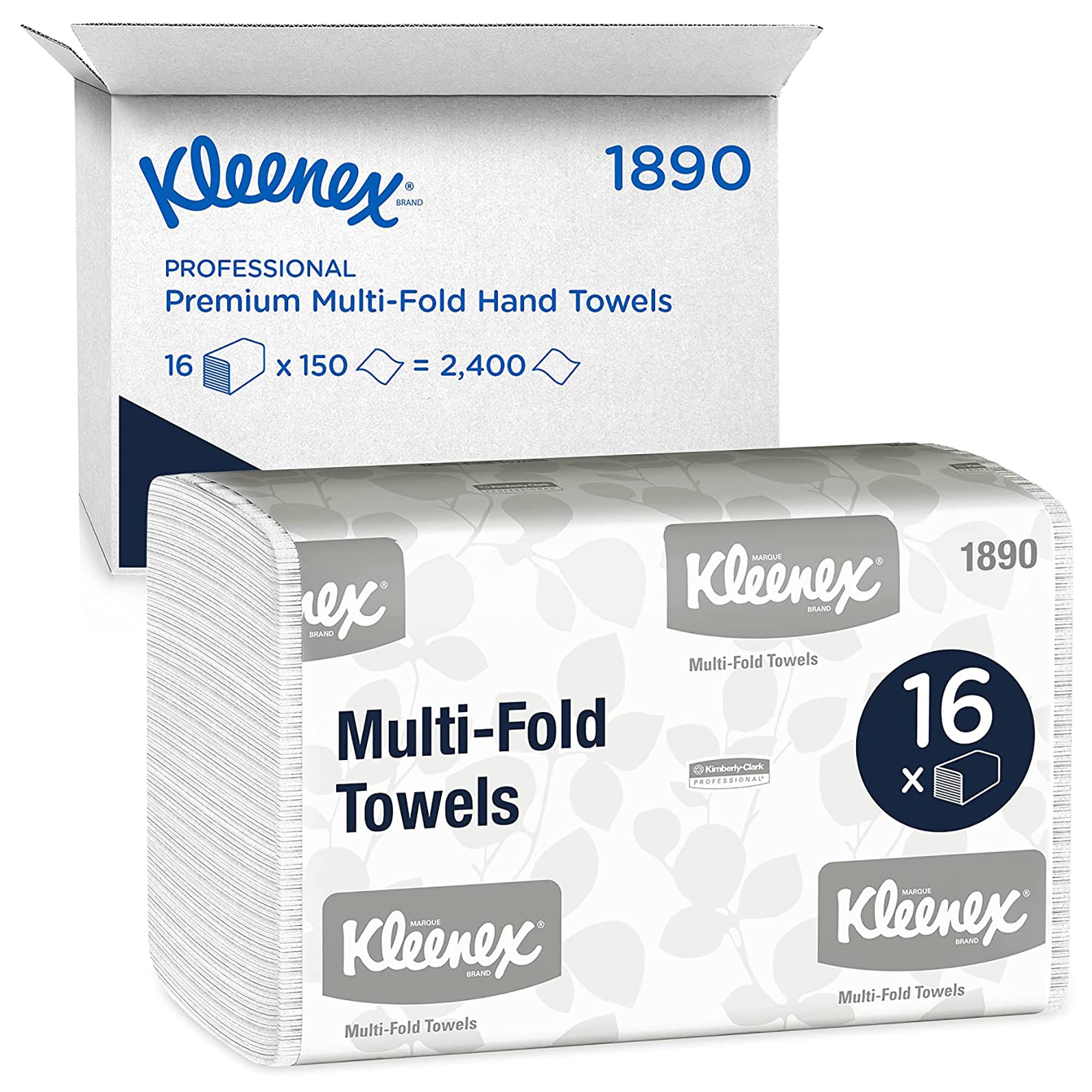 Kleenex Hand Towels - Multifold Paper Hand Towels - 16 Packs x 150 White Paper Towels (2,400 Total), Model Nr. 1890