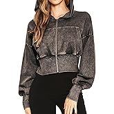 TRENDY VIBEZ Women's Cropped Hoodie Zip-Up Sweatshirt - Mineral Washed Stretch Knit