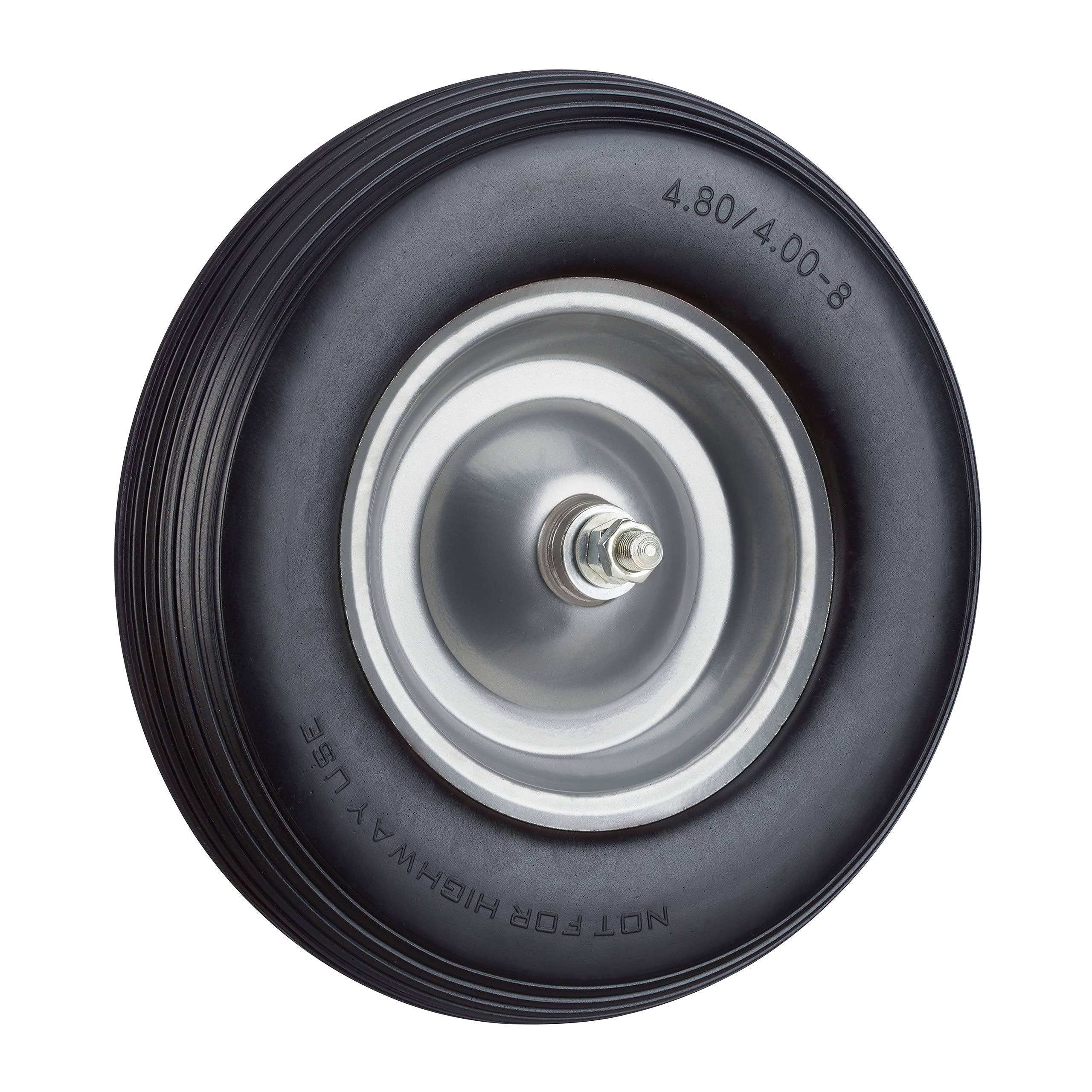 Relaxdays Solid Rubber Wheelbarrow Tyre with Axle, 4.80 4.00-8 Spare Tire, 100 kg Capacity, Flat-Free, Black-Grey