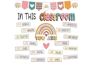 VABAMNA 32pcs Classroom Bulletin Board Decorations Set - Boho Rainbow Motivational Words Cutouts Bulletin Decorations for Teachers School Classroom Bulletin Board