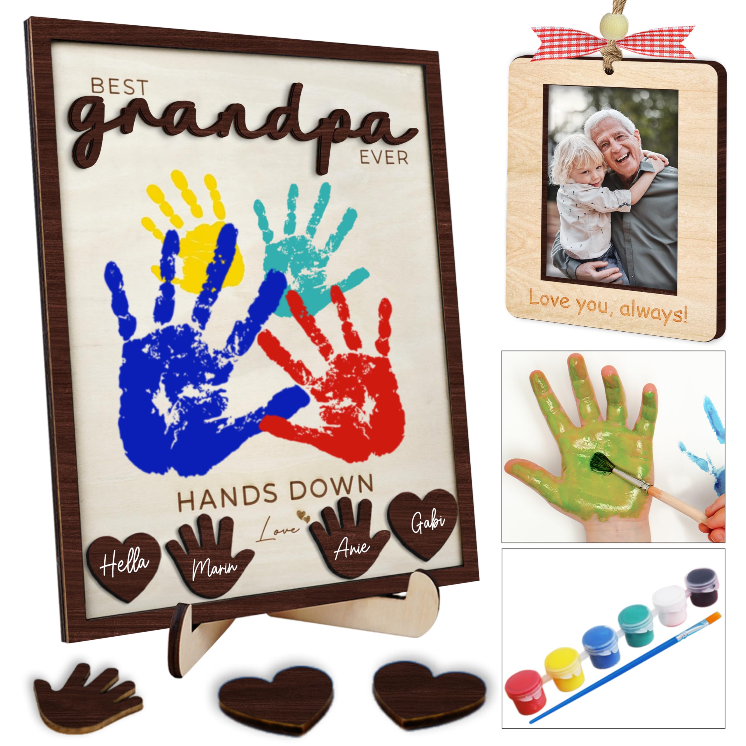 Photo 1 of 10" Hands Down Best Grandpa Ever DIY Handprint Kids Frame with Paints, Car Picture Holder, Photo Ornament, Fridge Magnet, Art Craft Family Keepsake Birthday Father's Day Gift for Pops, Papa HF610