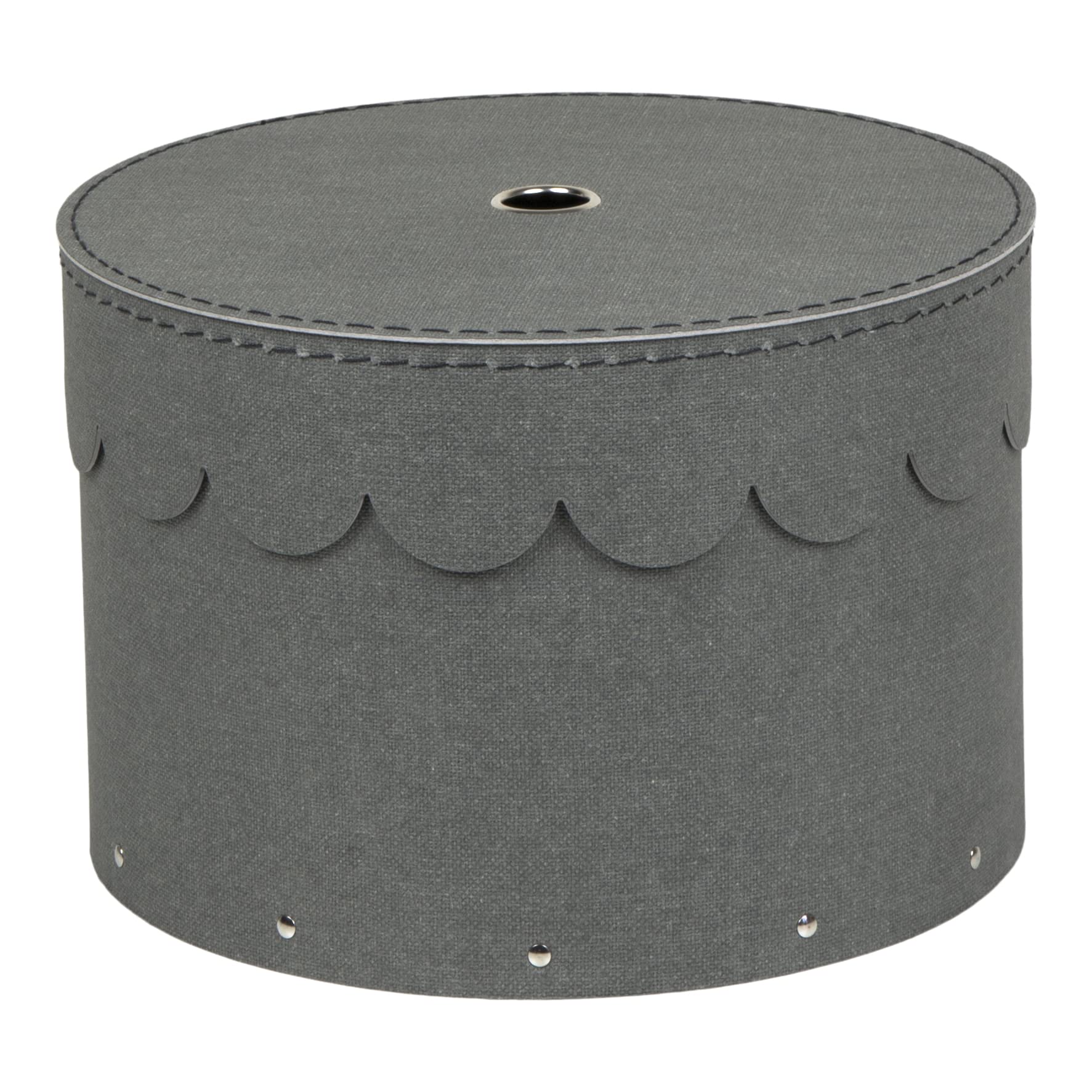 Bigso Box of Sweden Set of 2 Storage Boxes - Round Storage Box with Wavy Lid Design - Large and Small Hat Box Duo Made of Fibreboard and Paper in Linen Look - Grey