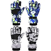 Bencailor 2 Pairs Kids Snow Gloves Boys Winter Youth Ski Boys Waterproof Gloves Youth Toddler Boy for Outdoor Snowboard