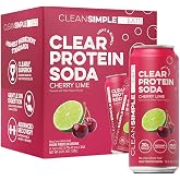 Clean Simple Eats Clear Protein Soda, Cherry Lime, 4 Pack | 20g Grass Fed Whey Isolate | Ultra Filtered | Low Lactose | No Artificial Ingredients | Naturally Sweetened