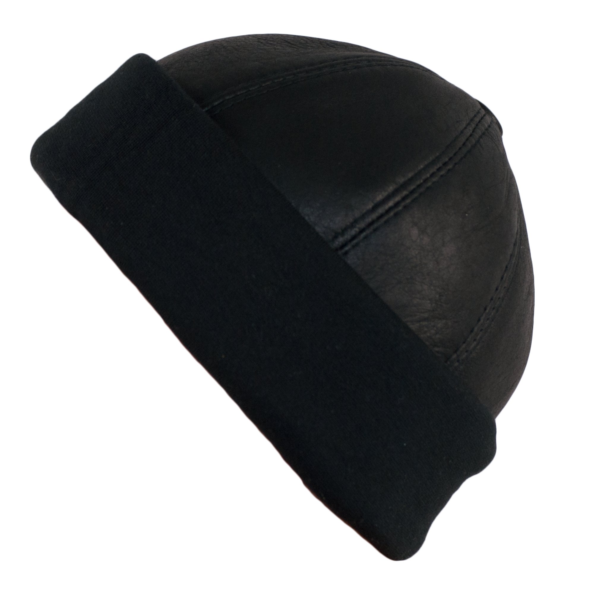 plain black leather cap