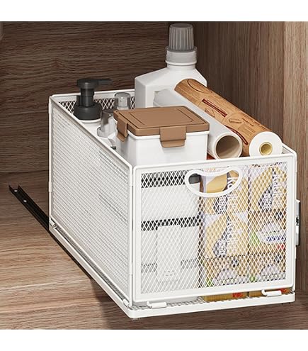 MGMGART Sliding Pull-Out Cabinet Drawer Organizer - 9.6x14.8x7.5 Inch, Black, No-Drill Adhesive Installation - View #11