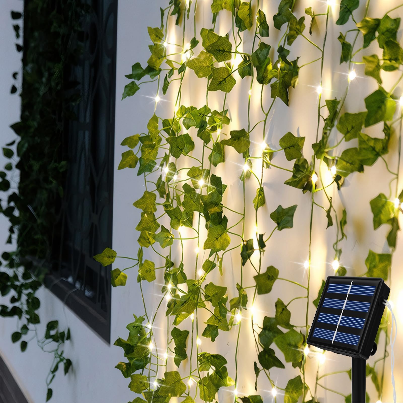 Solar Outdoor String Lights, 7 m 50 LED Artificial Ivy Lights, 8 Modes Garland Artificial Vines, Waterproof, String Leaves Decoration for Garden, Christmas, Weddings, Festivals