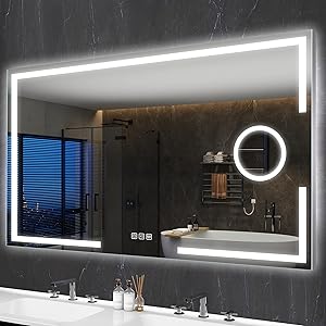 S'bagno 120x70cm Schminkspiegel mit Beleuchtung, Badspiegel mit Beleuchtung mit Berührungssensor/Dimmen/Beschlagsverhinderung Beleuchtetes Badezimmer Wandmontage Mit Lichtern