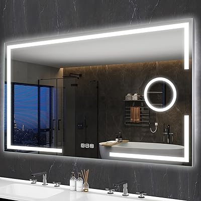 S'bagno 120x70cm Schminkspiegel mit Beleuchtung, Badspiegel mit Beleuchtung mit Berührungssensor/Dimmen/Beschlagsverhinderung Beleuchtetes Badezimmer Wandmontage Mit Lichtern