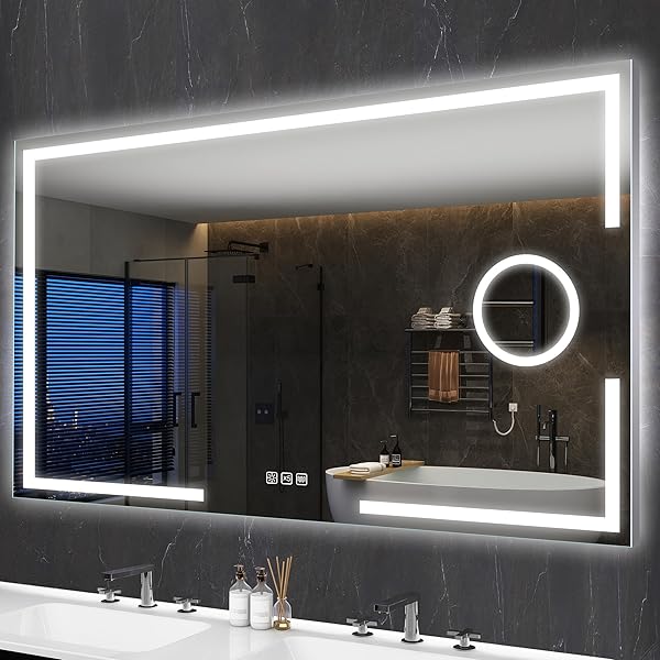 S'bagno 120x70cm Schminkspiegel mit Beleuchtung, Badspiegel mit Beleuchtung mit Berührungssensor/Dimmen/Beschlagsverhinderung Beleuchtetes Badezimmer Wandmontage Mit Lichtern