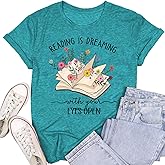 SUWATOIN Womens Reading Shirts Book Lover Bookworms T-Shirt Book Heart Tops