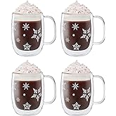 ZWILLING Sorrento Double Wall Glass Snowflake Coffee Mugs, Set of 4, 12oz. Each
