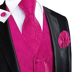 Dubulle Hot Pink Mens Suit Vest Tie Set Paisley
