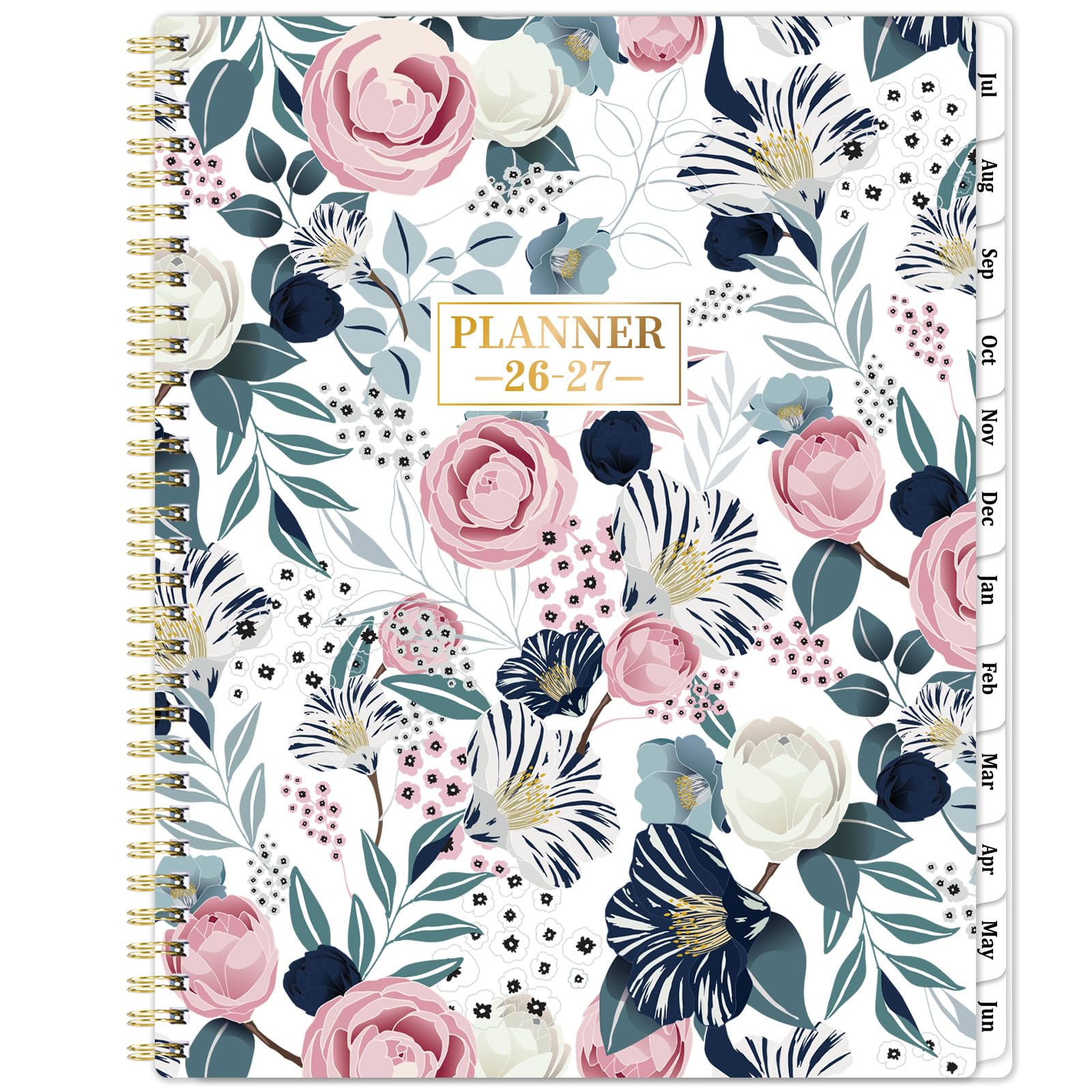 Photo 1 of Planner 2026-2027 - Academic Planner 2026-2027, Jul. 2026 - Jun. 2027, Weekly and Monthly with Tabs, 26-27 Calendar Planner, 9" x 11", Back Pocket + Thick Paper + Twin-Wire Binding - Petunia