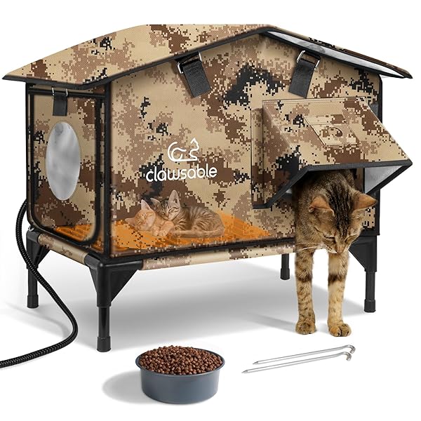 UPGRADED HEATED CAT HOUSE FOR OUTSIDE ESCAPE DOOR,...