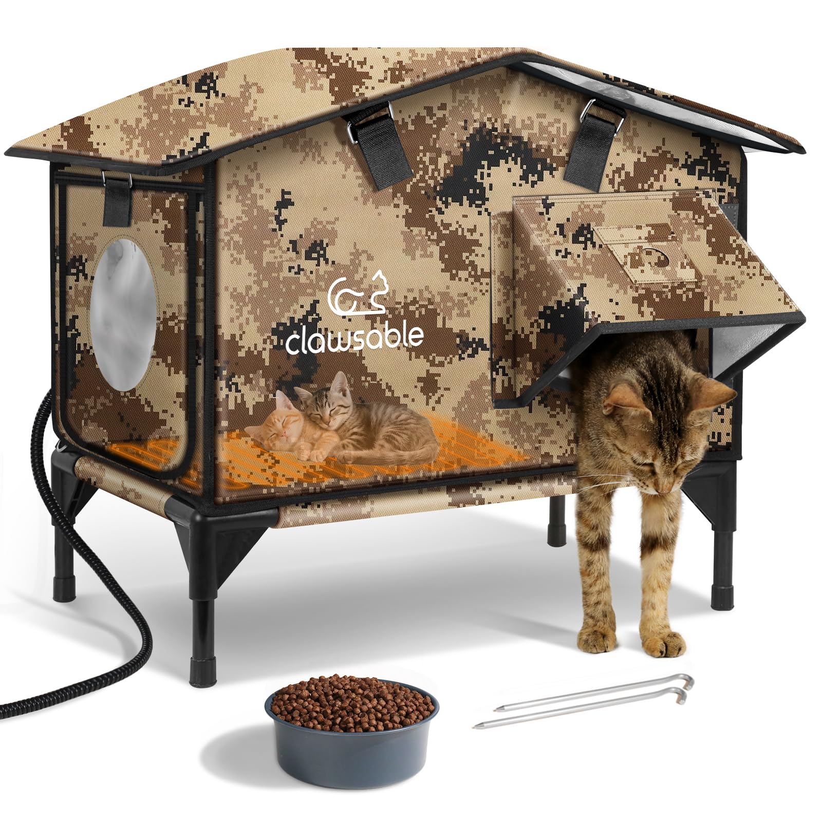 Photo 1 of Upgraded Heated Cat House for Outside Escape Door, Highly Insulated Heated Outdoor Cat House Waterproof Awning, Weatherproof Outdoor Feral Cat Shelter for Stray Winter