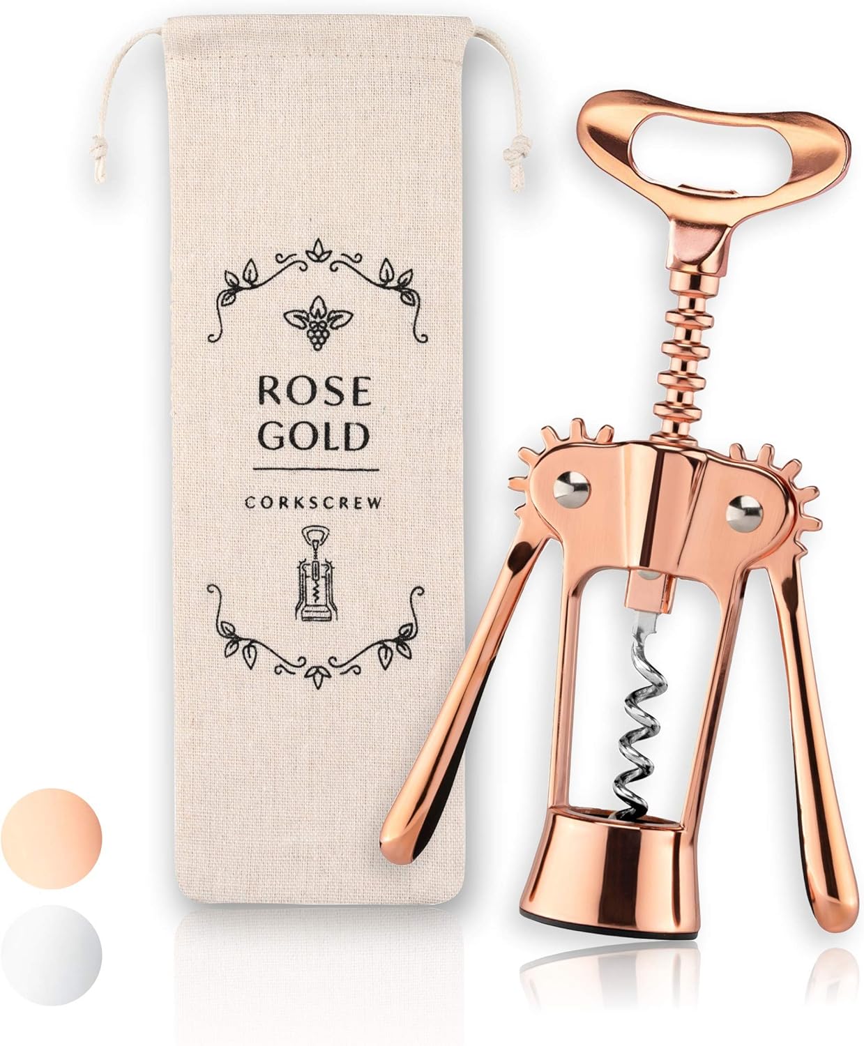 Unibloom Edler Korkenzieher in Roségold mit Leinenbeutel - Hochqualitativer Weinöffner in modernem Design - Flaschenöffner für Wein, Prosecco & Bier - Besondere Geschenkidee - Wein Geschenk