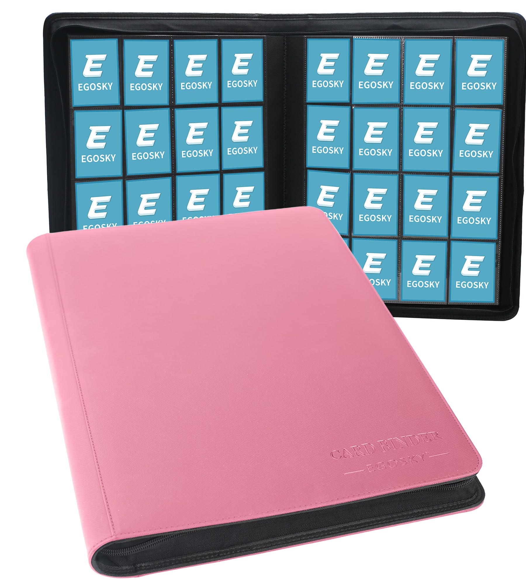 EGOSKY Card Binder 16 Pocket, 1000+ Pockets Zipper Trading Card Album, Ringless Double Side Loading Cards Collection Folder for TCG, Football, Sports Cards, Black, Pink — image 1