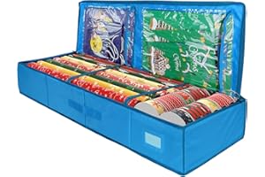 bruwaa Christmas Wrapping Paper Organizer Storage Bag Containers 600D Heavy Duty with Interior Pockets Fits Up to 27 Rolls of 41“, Blue