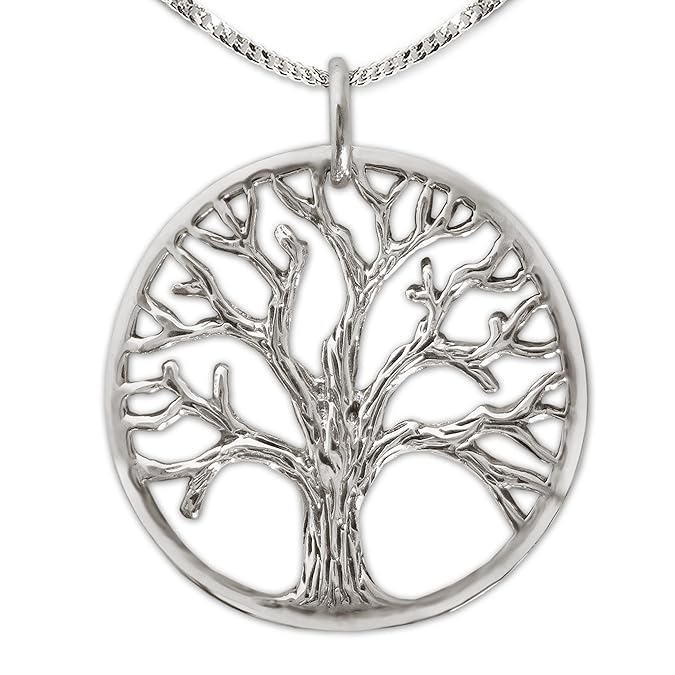Clever Schmuck Set Silberner Anhänger Lebensbaum Ø 21 mm antik geschwärzt teils offen mit Kette Panzer 45 cm rhodiniert STERLING SILBER 925