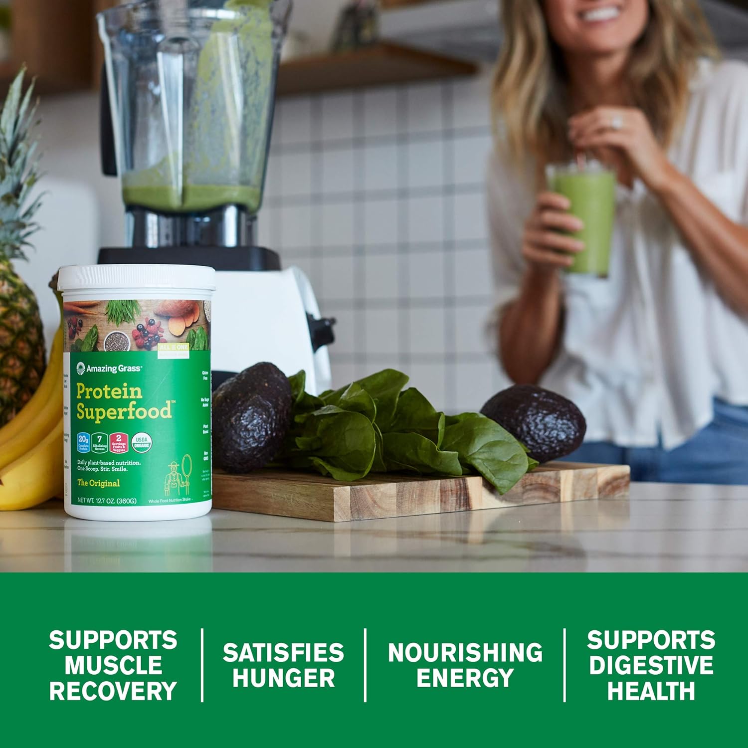 Amazing Grass Protein Superfood: Vegan Protein Powder, All in One Nutrition Shake, Unflavored, 12 Servings : Grocery & Gourmet Food