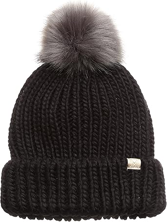 Mirmaru Women S Winter Solid Ribbed Knitted Beanie Hat With Faux Fur Pom Pom Black At Amazon Women S Clothing Store