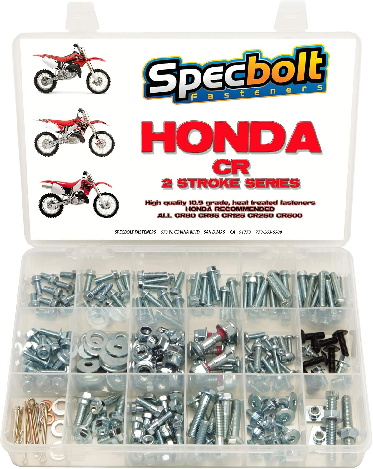 250pc Specbolt Honda CR Two Stroke Bolt Kit for Maintenance & Restoration of MX Dirtbike OEM Spec Fastener CR80 CR85 CR125 CR250 CR500