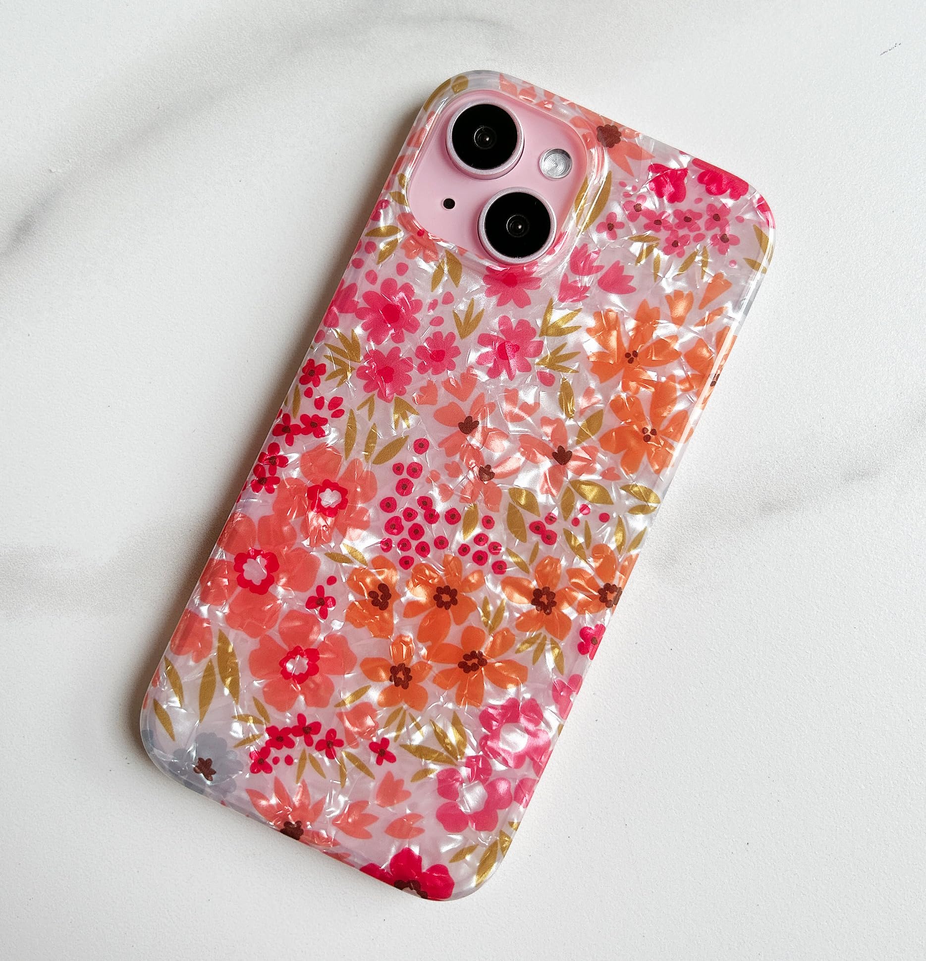 Qokey for iPhone 14 Case,for iPhone 13 Case,Cute Flower Case for Girls Women, Shell Pattern Soft Bumper Lightweight Slim Fit Case TPU Shockproof Phone Cover for iPhone 14/13 6.1", Pink Floral - Image 7