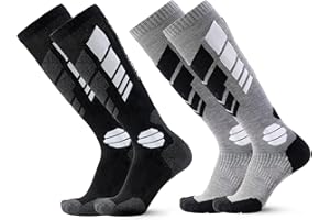 Caudblor Men Wool Compression Socks Winter Skiing Ski Snowboarding Thermal Warm Over The Calf, 2 Pairs