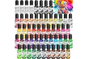 ERCORART Alcohol Ink - 54 Vibrant Colors Alcohol Ink Set for Epoxy Resin, Pearl Colors Long Last Epoxy Dye for Resin Art, Tumblers, Petri Dish Making, Painting - Safe and Non Toxic - 10ml