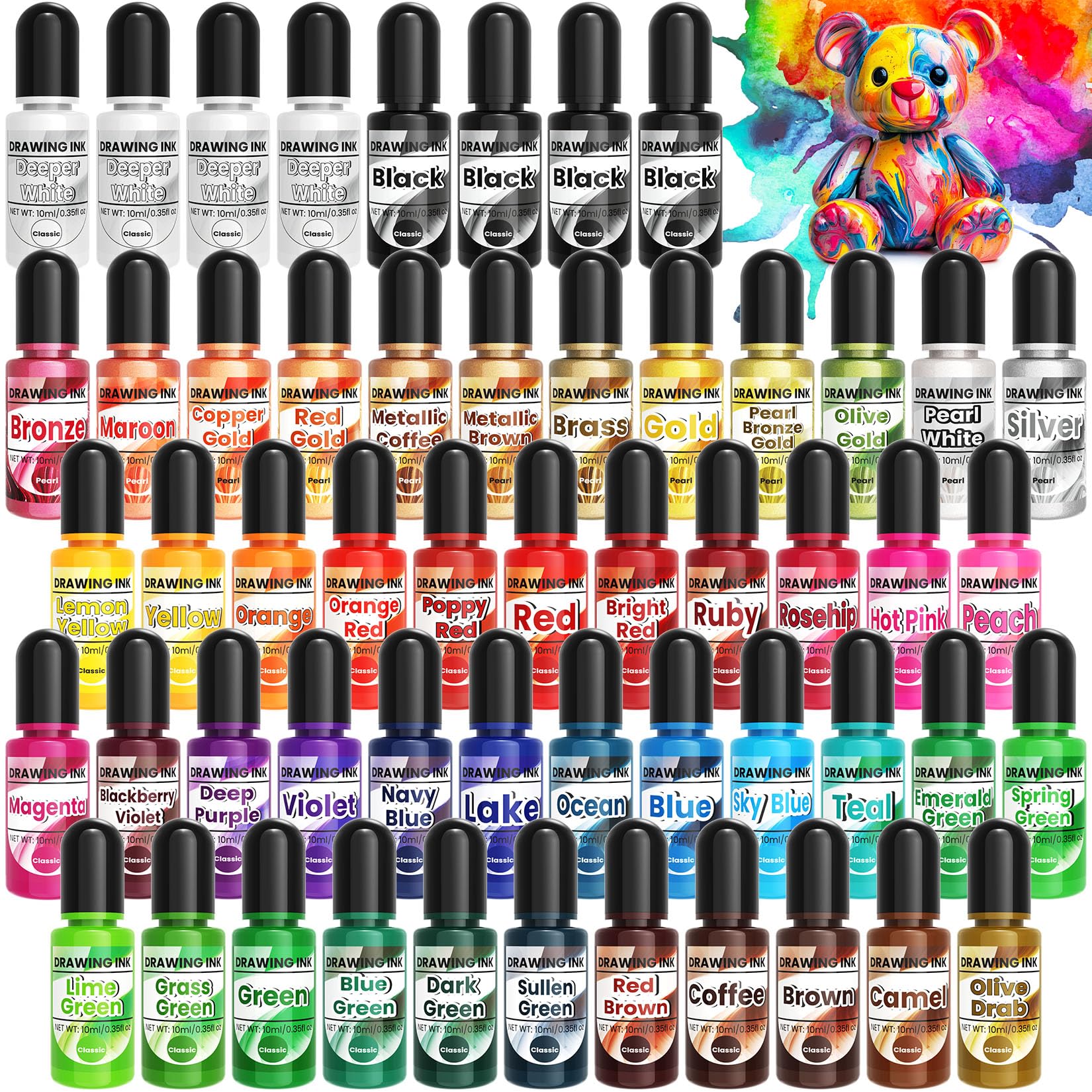 Photo 1 of Alcohol Ink - 54 Vibrant Colors Alcohol Ink Set for Epoxy Resin, Pearl Colors Long Last Epoxy Dye for Resin Art, Tumblers, Petri Dish Making, Painting - Safe and Non Toxic - 10ml