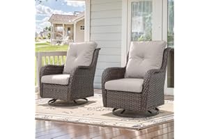 Belord Outdoor Swivel Rcoker Patio Chairs - Outdoor Swivel Patio Chairs Set of 2 Wicker Chair Patio Furniture Sets with Covered Cushion for Porch Deck Balcony Garden, Beige