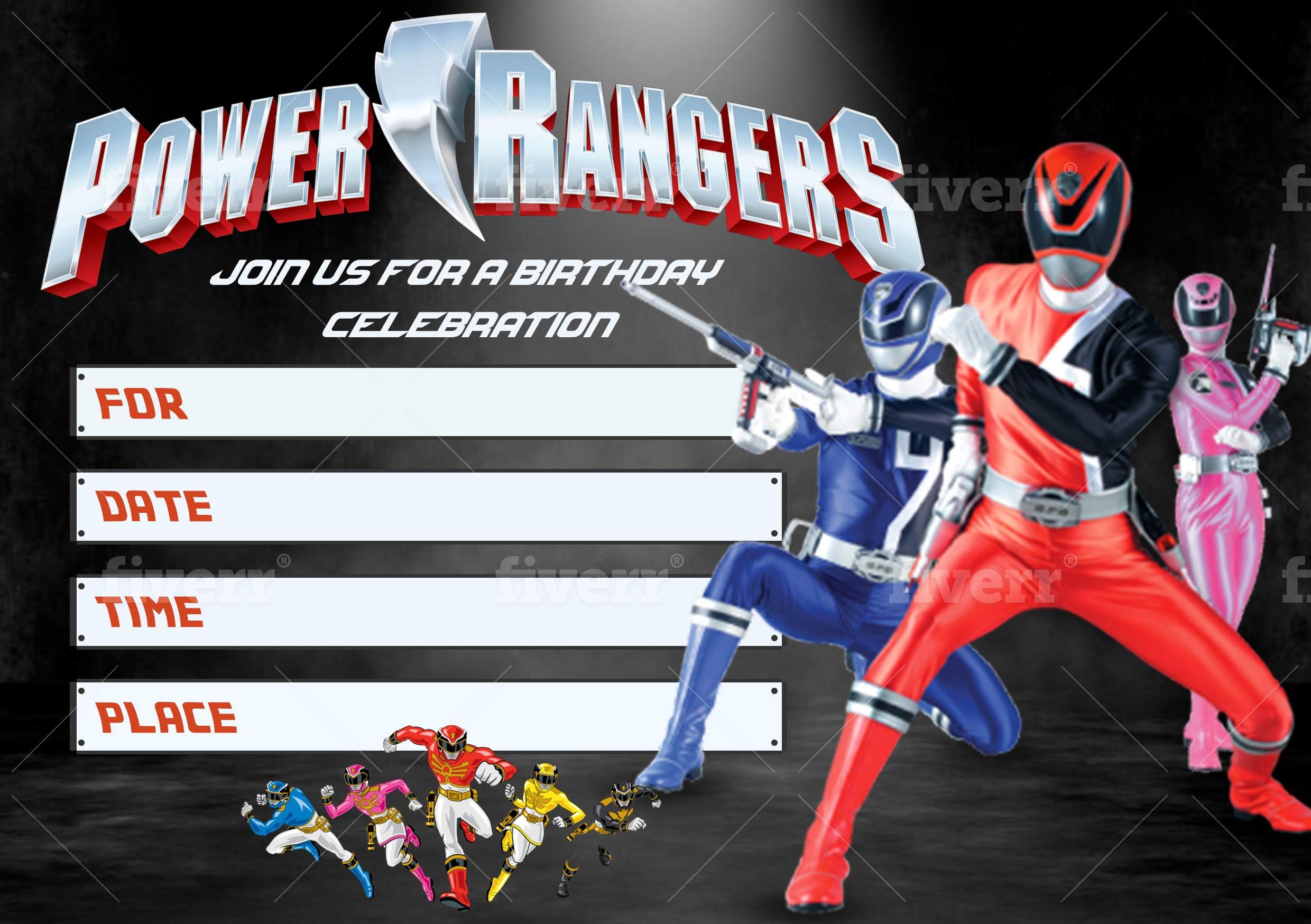 Power Rangers Invitation Cards – 20 Fill-in Invites for Kids Birthday Bash and Theme Party, 10X15 cm, Postcard Style…