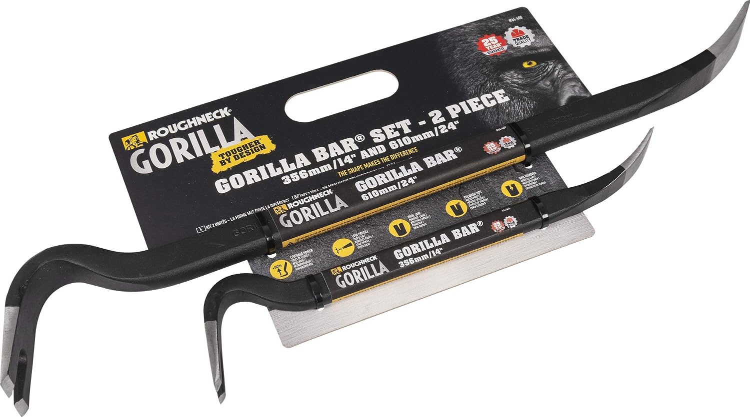 Roughneck Gorilla Bar Twin Pack - 14in (356mm) & 24in (610mm) Drop Forged & Heat Treated Premium Wrecking Bars - Image 3