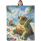 Kibue Funny Sea Turtle Blanket - Lightweight, Soft & Cozy Flannel Plush Throw Blanket for Travel, Sofa, Bedroom, Office - Warm Decor for Adults Kids Women 60"×50"
