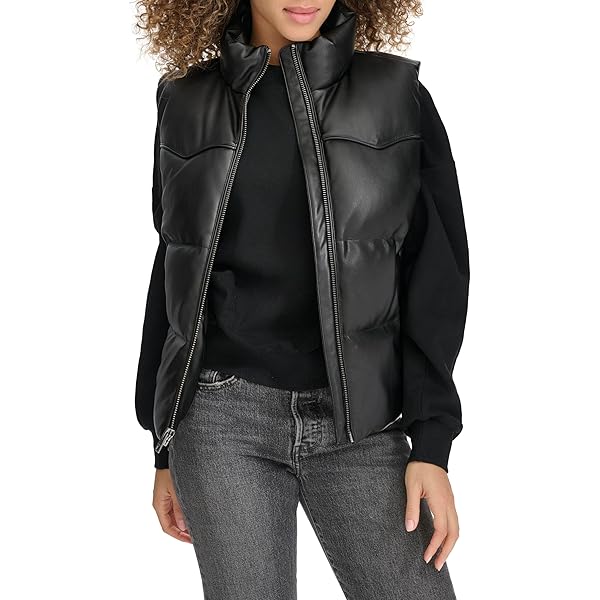 Levi's Women's Vegan Leather Puffer Vest, Camel with Belt, X-Small