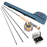 8Fans Fly Fishing Rod and Reel Combos with 4-Sections Portable Fly Rod and CNC-machined Aluminum Alloy Fly Reel,Fly Fishing C
