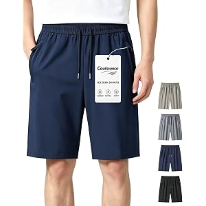 Coolmance Stretch Shorts for Men, Breathable Ice Silk Quick Dry Athletic Shorts with 4-Way Stretch, Adjustable Drawstring