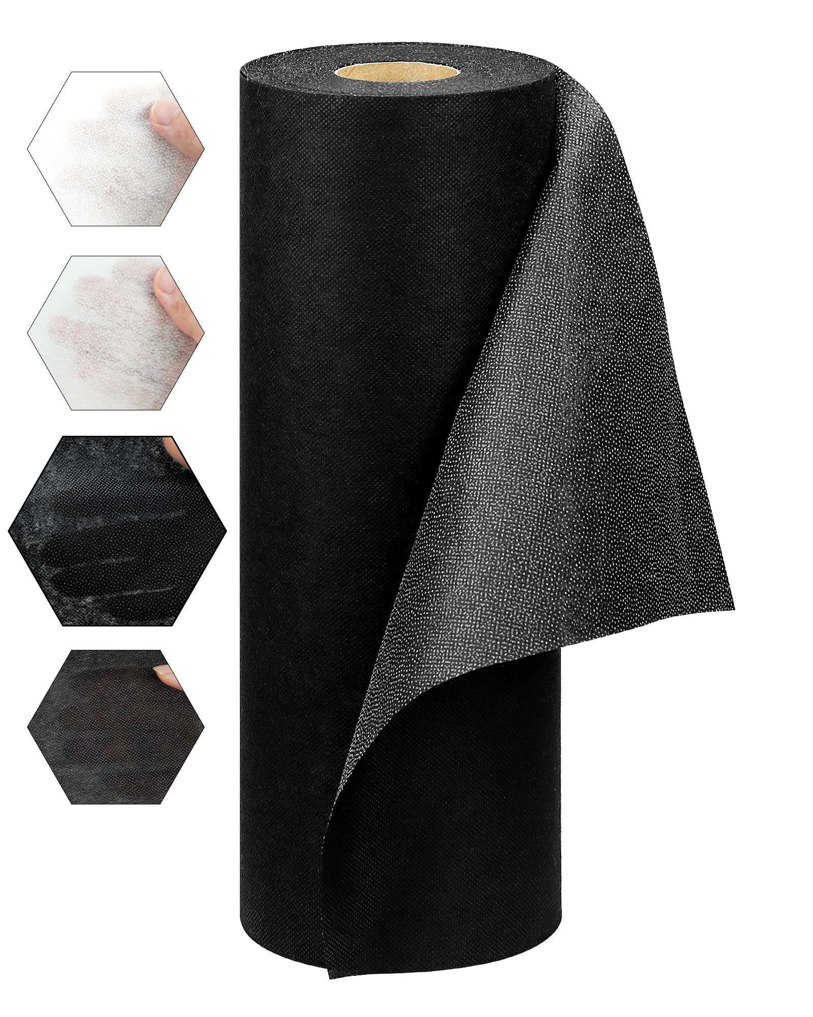 Photo 1 of FIVEIZERO Medium Weight Black Iron-On Non-Woven Fusible Interfacing: 12inch" x 30yd Medium Weight Non-Woven Interfacing Iron On Polyester Single-Sided Interfacing for DIY Crafts Supplies