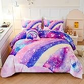 ANGIYUIN 6 Pcs Tie Dye Pink Twin Comforter Set for Girls Rainbow Galaxy Gradient Bed in A Bag Pastle Nebula Kids Bedding Set with Sheets, Comforter and Pillowcases for All Season