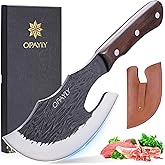 OPAYLY Butcher Meat Cutting Cleaver Knifes Hand Forged Viking Cleaver with Cover Meat Bone Kitchen Knifes High Carbon Bone Choppe for Kitchen Outdoor Camping BBQ men gifts