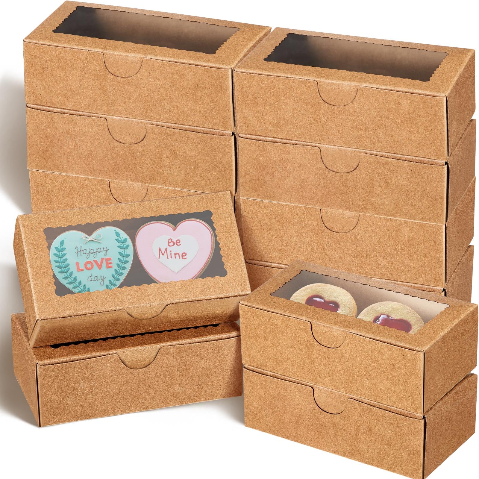 Photo 1 of Sherr 200 Pieces Small Bakery Treat Boxes 4 x 2 x 1 Inch with Window Mini Kraft Cookie Packaging Boxes for Wedding Bridal Showers Guest Party Supplies(Brown)